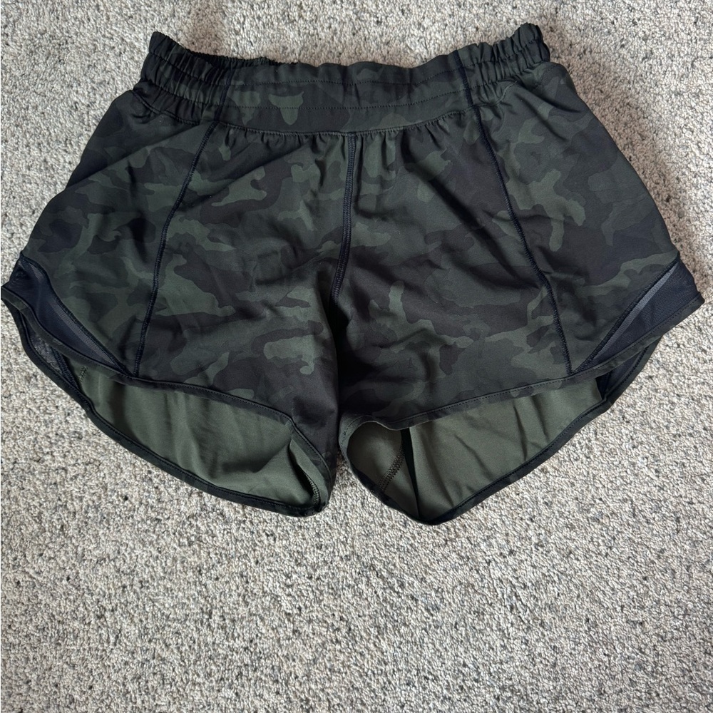 Black/green camo lululemon shorts